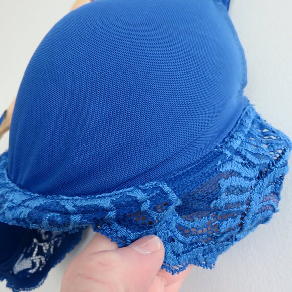 NATORI Feathers Plunge Lace T Shirt Bra in Blue Mesh - Size 34DD - Picture 3 of 10